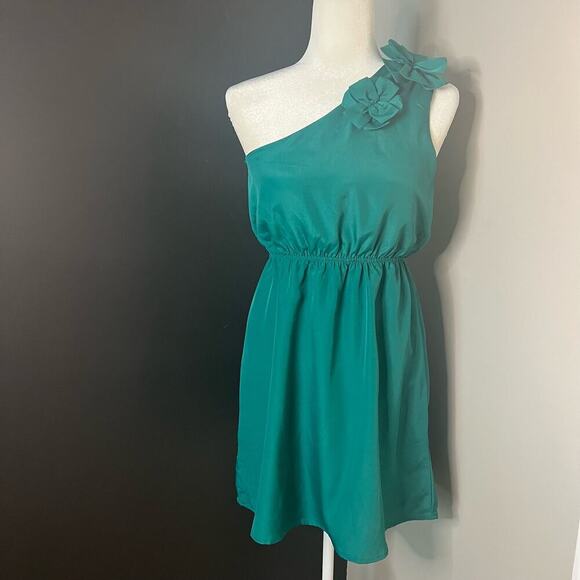 Annabella Woman's Emerald Green Floral Mini Dress Single Strap- Size S - Picture 1 of 9